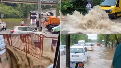 ПОТПУНИ ПОТОП НА УЛИЦАМА БЕОГРАДА: Потоци лију улицама, вода носи аутомобиле, све стоји (ВИДЕО)