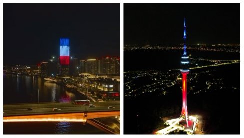 SIMBOLI BEOGRADA U BOJAMA FRANCUSKE: Avalski toranj i Kula Beogra u crveno-belo-plavom (FOTO/VIDEO)