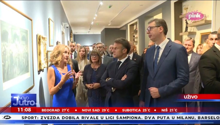 VUČIĆ I MAKRON U GALERIJI MATICE SRPSKE: Srpski i francuski predsednik u Novom Sadu (VIDEO)