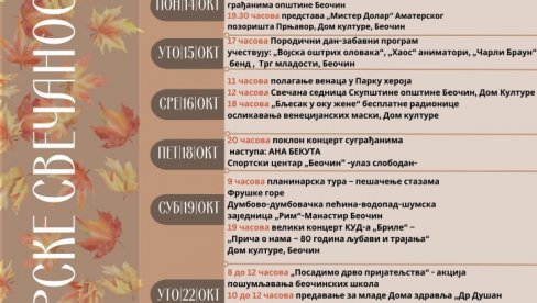 У БЕОЧИНУ ПОВОДОМ ДАНА ОПШТИНЕ: Октобарске свечаности од 12. до 28. октобра, разноврсни бесплатни програми