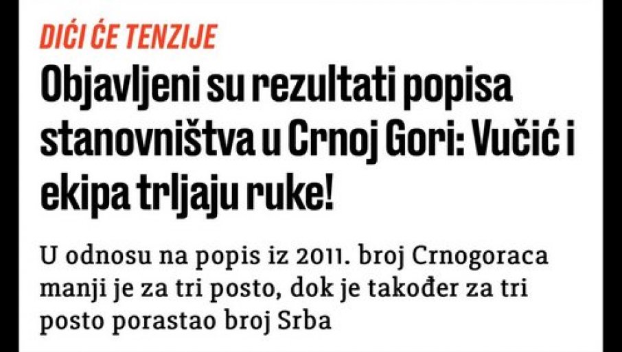 “VUČIĆ TRLJA RUKE, BIĆE TENZIJA” Bolesna mržnja Hrvata - iskoristili rezultate popisa u Crnoj Gori za novi napad na srpskog predsednika