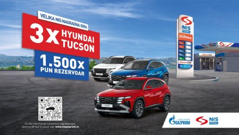 VELIKA NAGRADNA IGRA KOMPANIJE NIS: Tri Hyundai Tucson automobila i još 1.500 punih rezervoara goriva