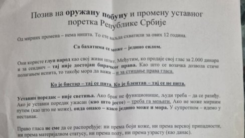 ПОЗИВАЈУ НА ОРУЖАНУ ПОБУНУ: Језиве летке убацују у сандучиће грађанима на Новом Београду - реаговало Тужилаштво