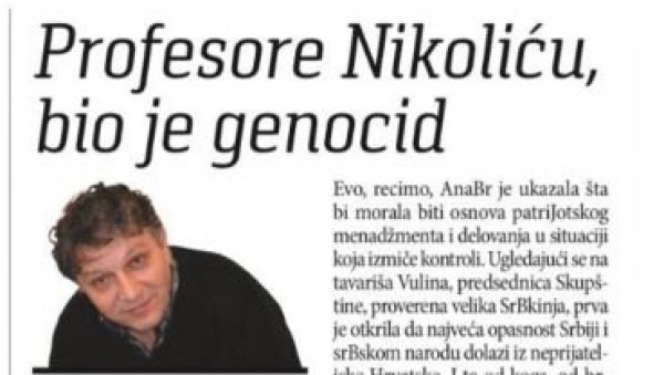 СРАМНО: Из Шолакових гласила ударили на професора Николића који тврди да Срби нису геноцидни народ